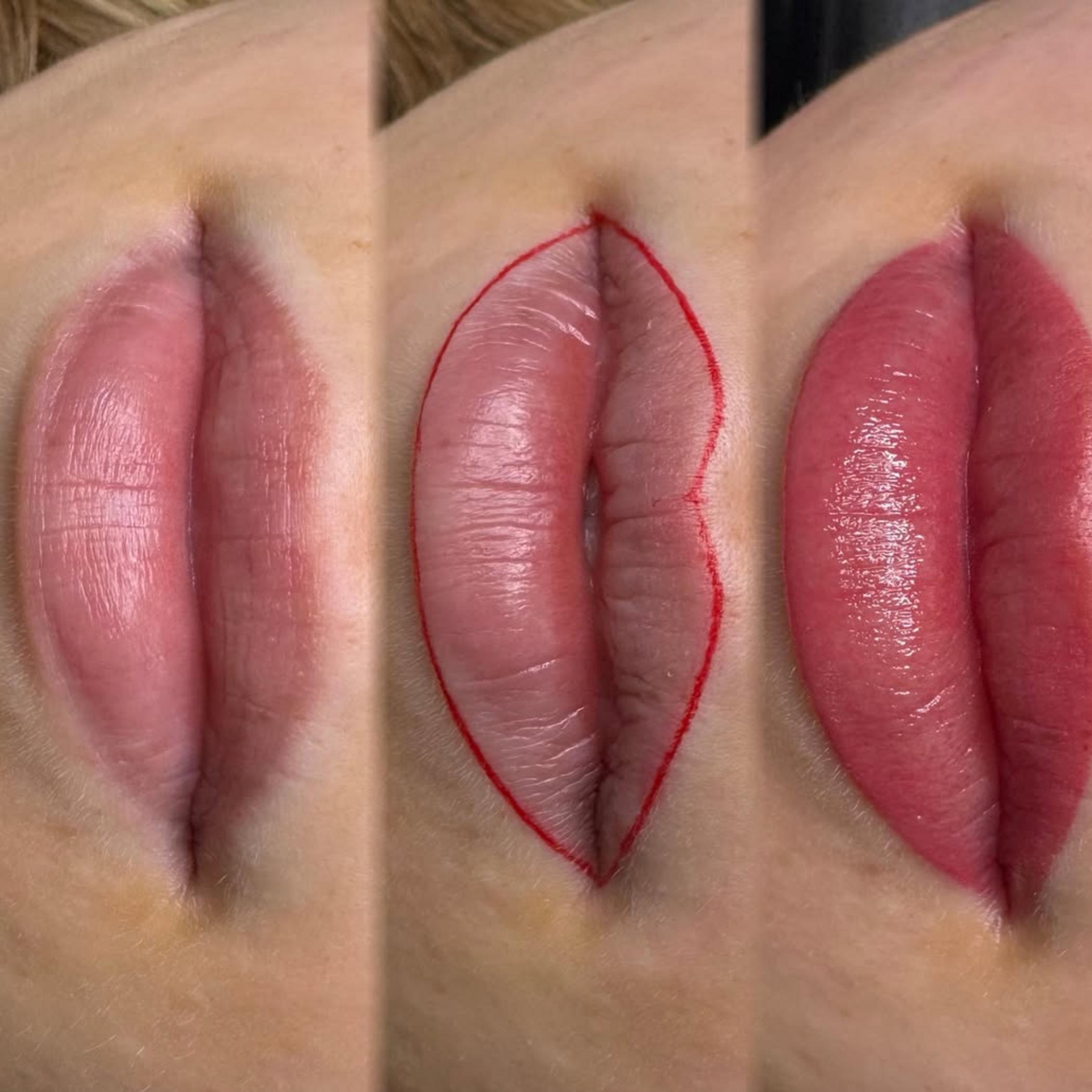 close up lip liner tattoo details