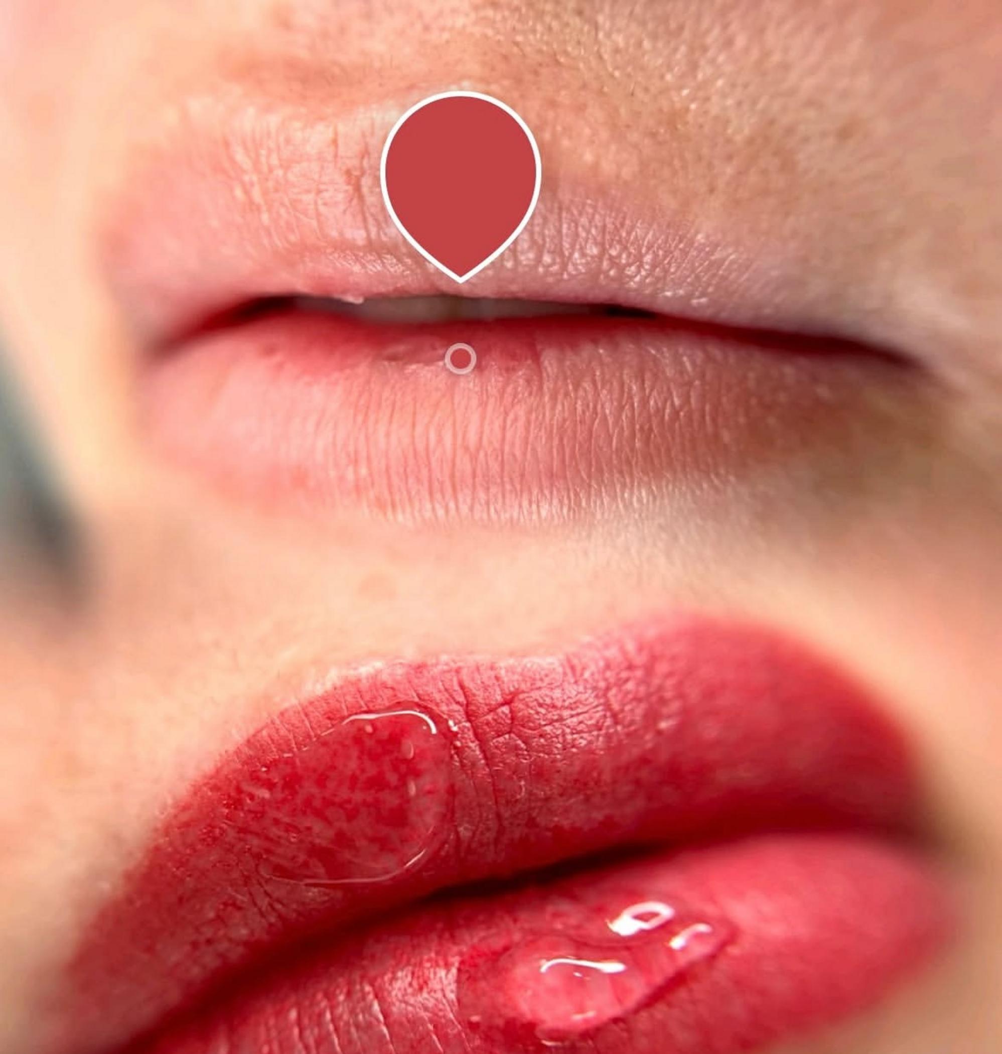 close up lip liner tattoo details
