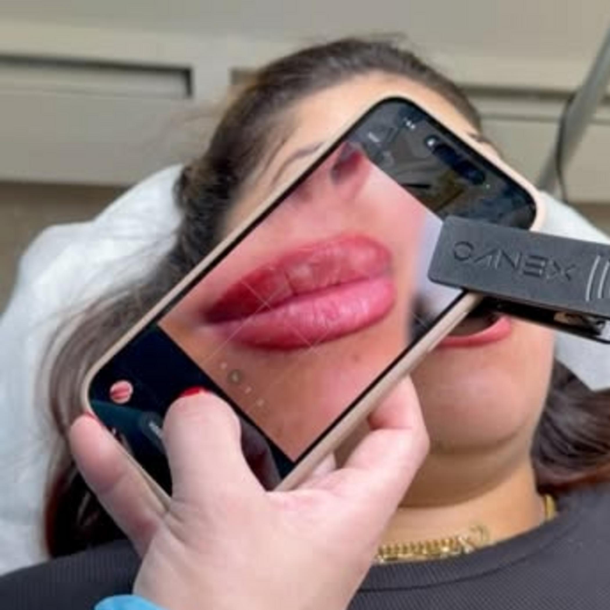 healing stages of lip tattoo closeup