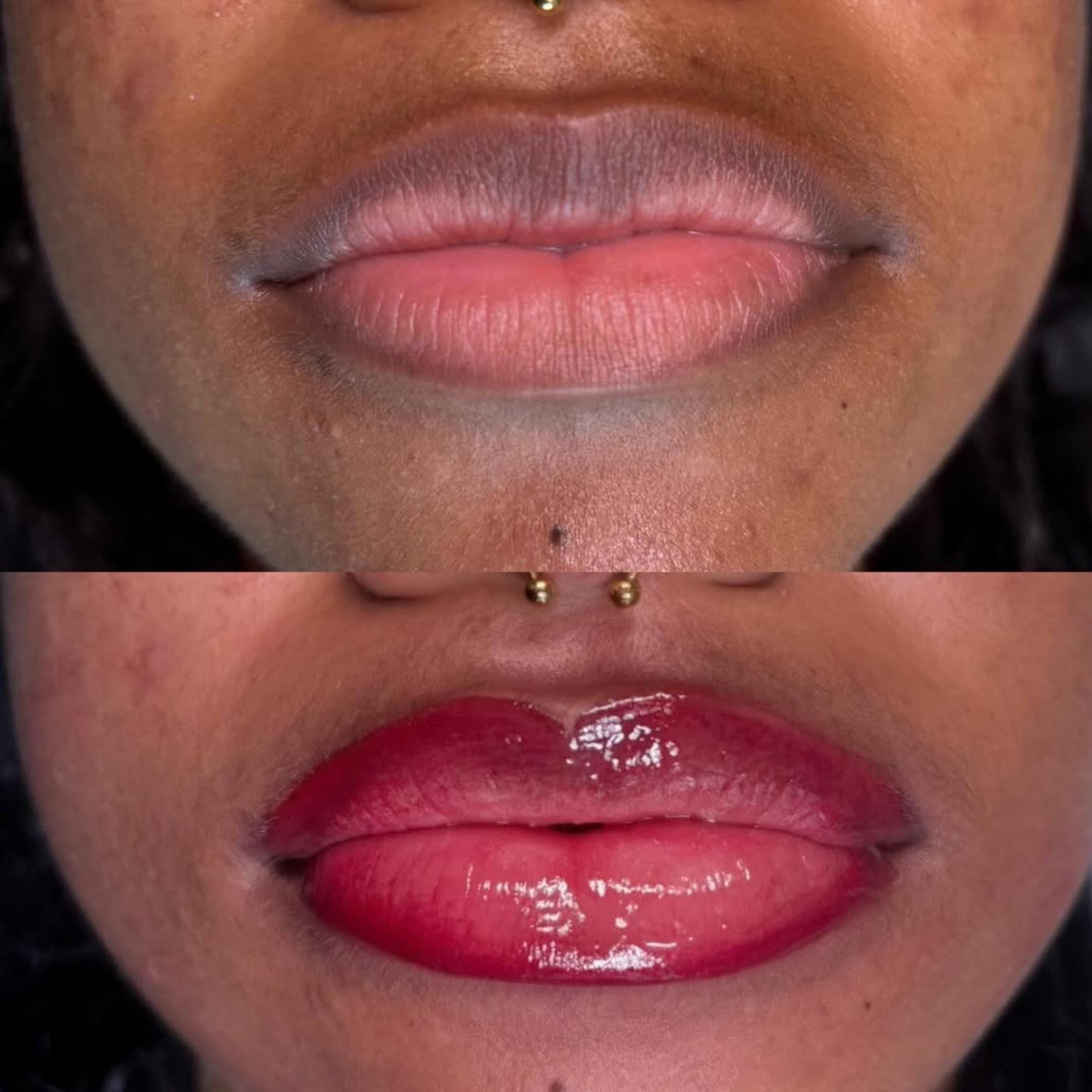 technician applying lip liner pigment