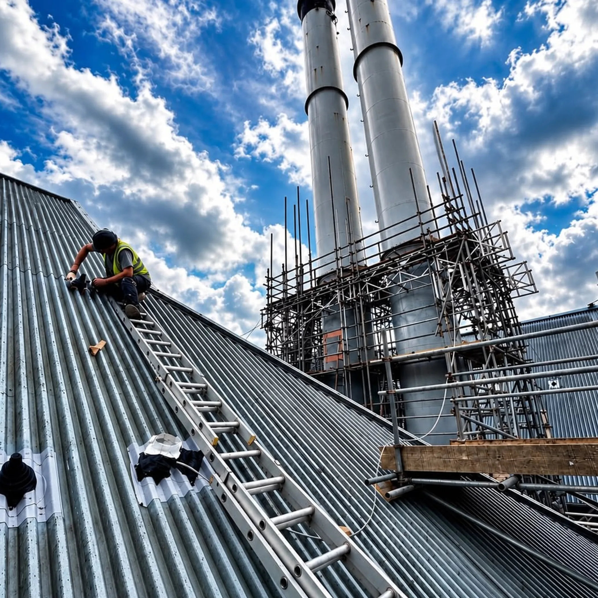 worker performing roof work at height